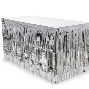 Fringe table skirt, silver