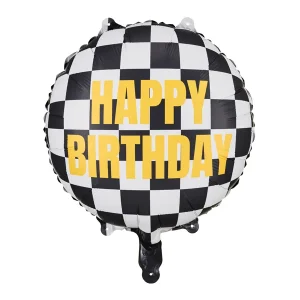Foil balloon Checkered flag Happy Birthday, 45 cm, mix