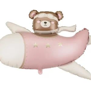 Foil balloon Bear in Airplane, 94x61 cm, light pink